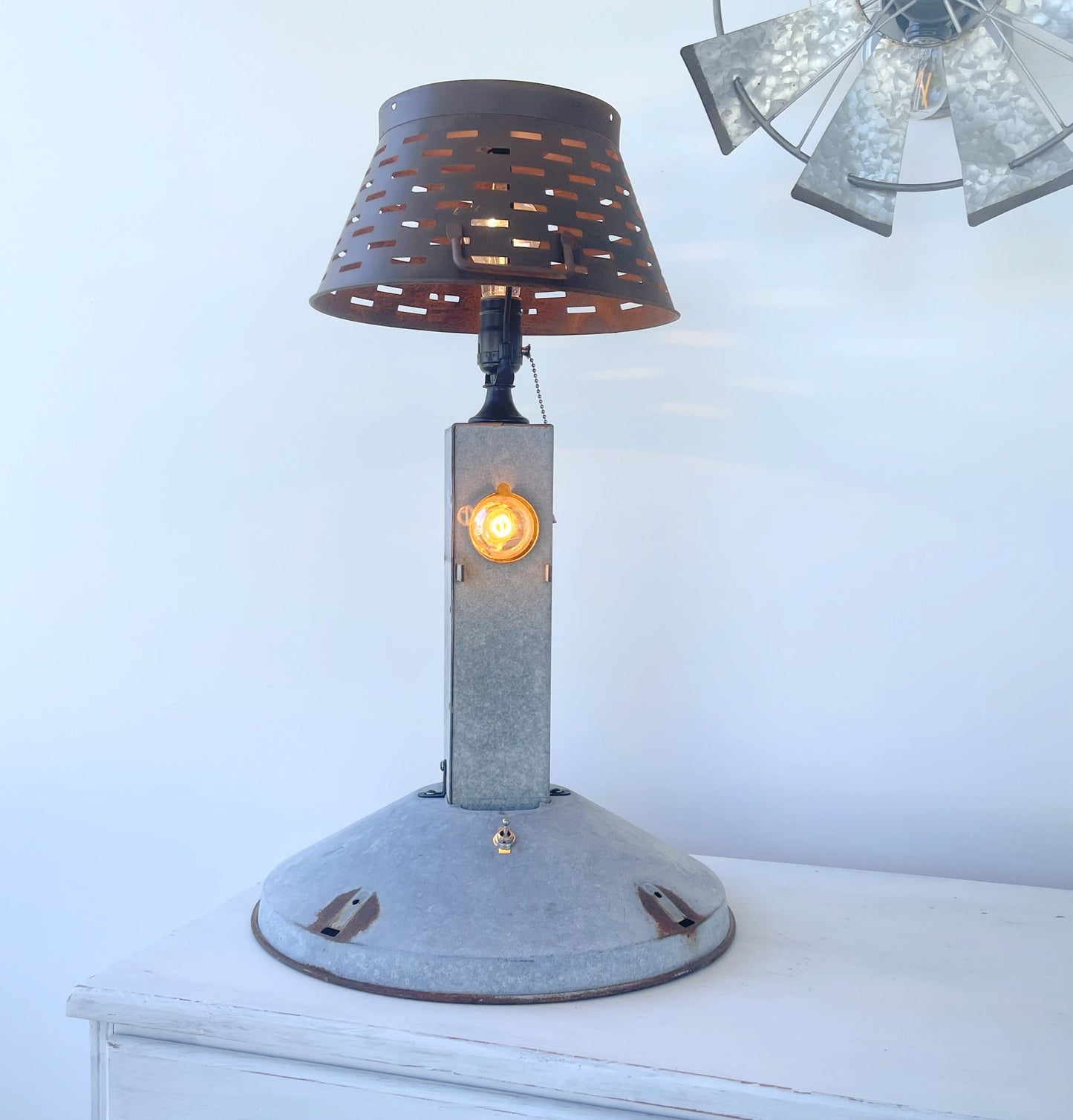 Original Antique Chicken Feeder Tall Farm Table Lamp