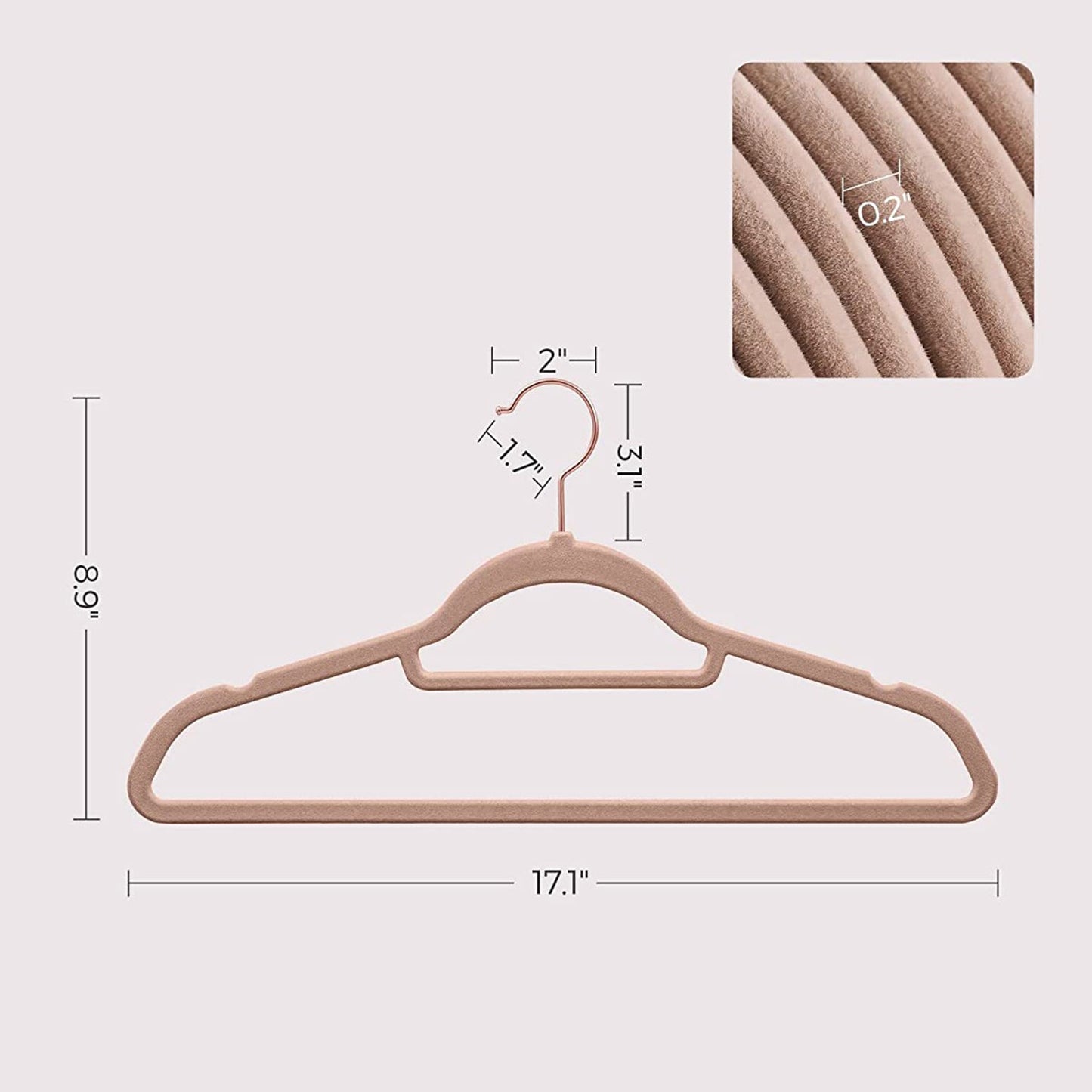 Set of 50 Clothes Hanger with Rose Gold Swivel Hook