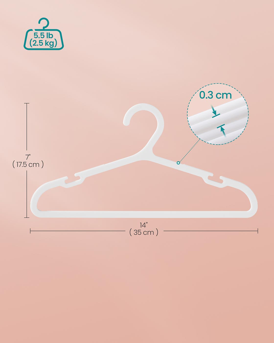 Kids Hangers 100 Pack 14 x 7 Inches Non-Slip Cloud White