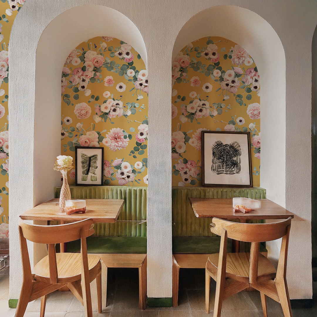 Sunrise Floral Wallpaper, butter yellow