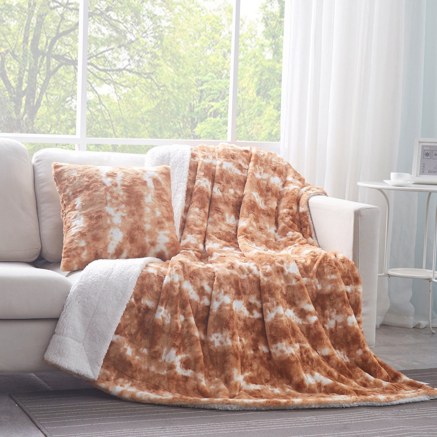 DaDa Bedding Amber Orange Brown & White Cozy Faux Fur Euro Throw Pillow Cover (M3396)