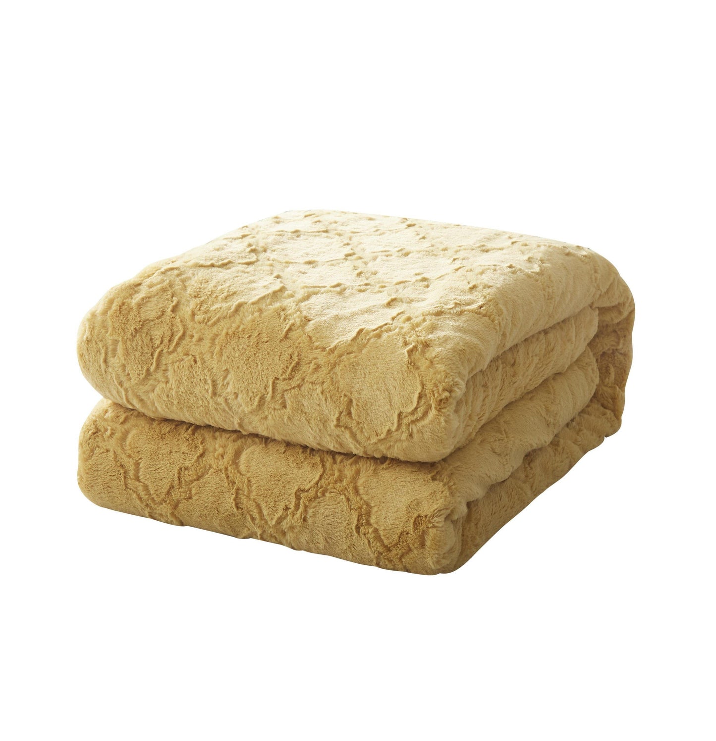 Tache Faux Fur Mustard Yellow Moroccan Lattice Pattern Throw Blanket (3397)