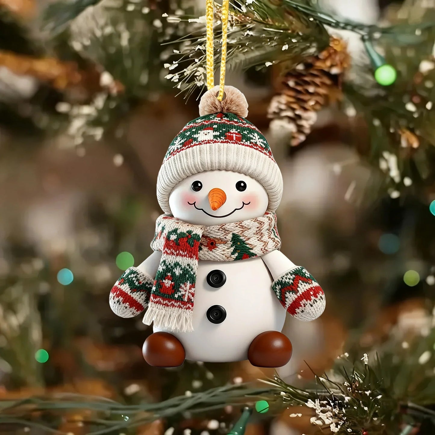 Ceramic Snowman Christmas Tree Ornament Set of 2