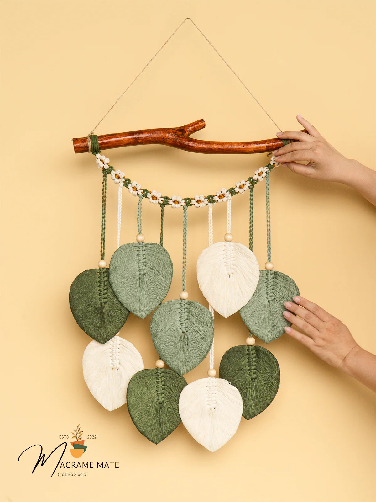 Coda Green Macrame Leaves with Flower Tassel