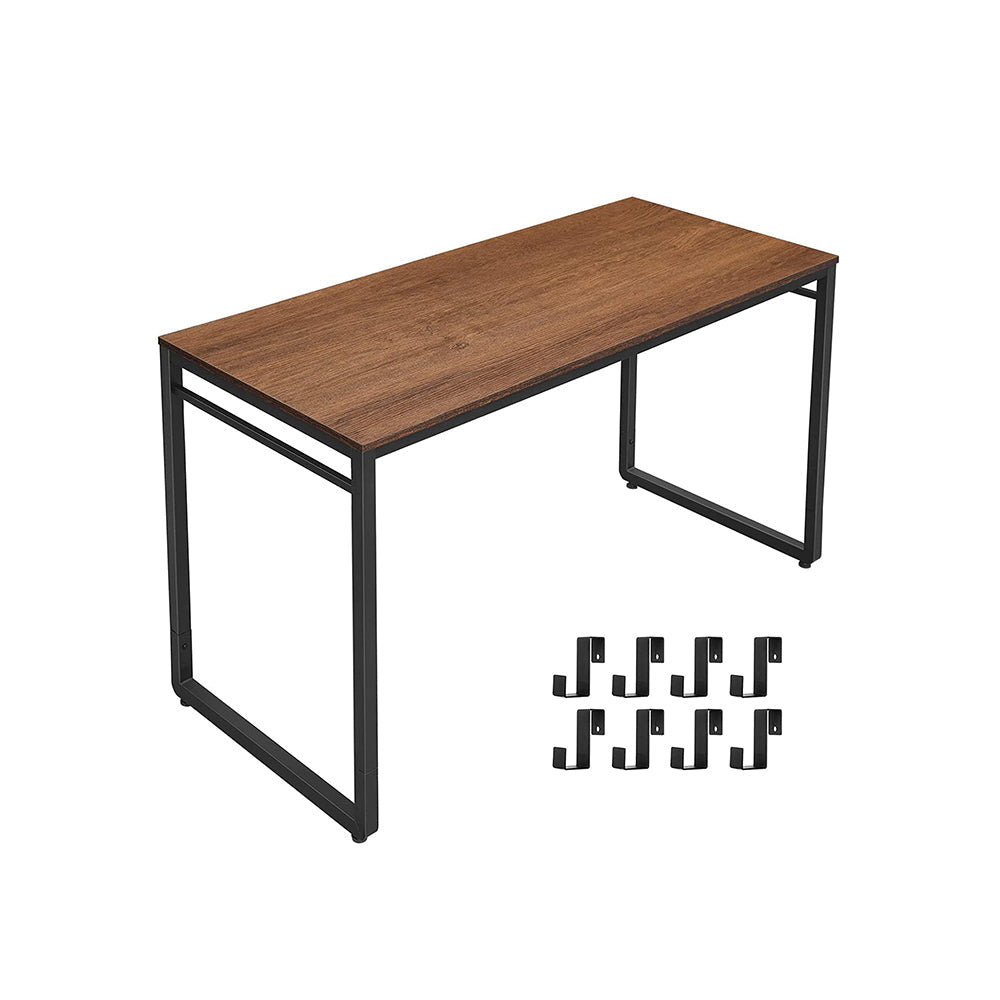 HWLEXTRA Computer Desk, Office Desk with 8 Hooks, for Study, Home Office, Easy Assembly, Steel Frame, Industrial, 39.4 x 19.7 x 29.5 Inches, Walnut Brown and Black