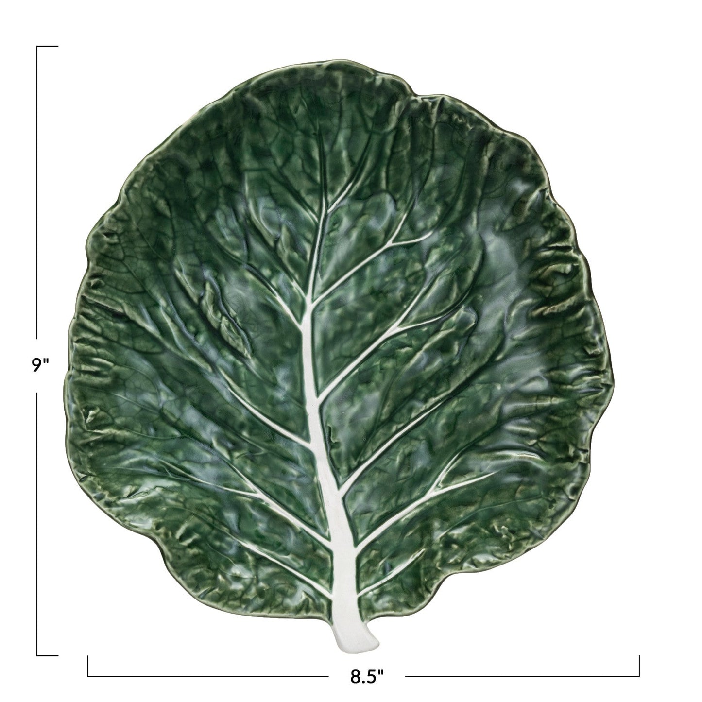 Hand-Painted Green Cabbage Shaped Stoneware Plate