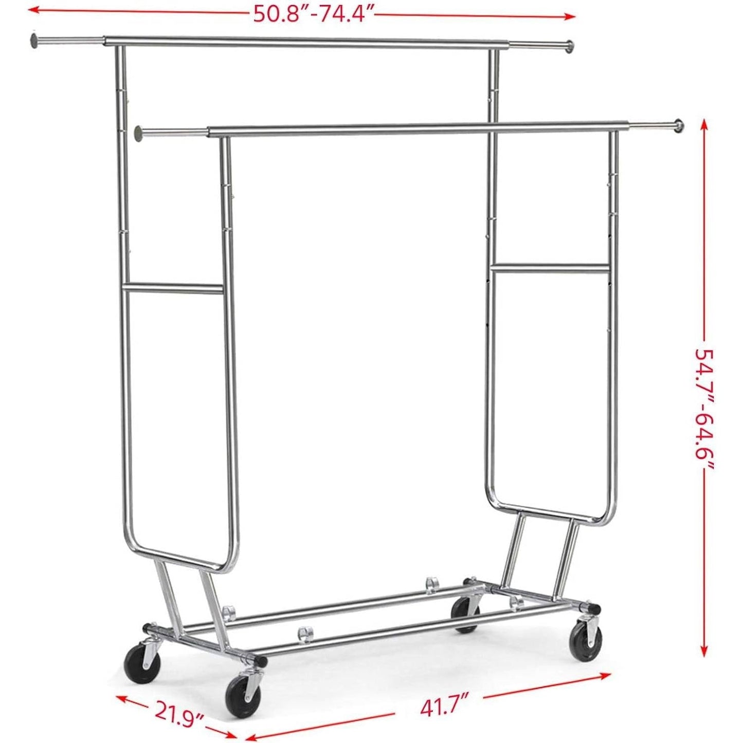 Heavy Duty Double Bar Clothes Hanging Garment Rack on Lockable Wheels