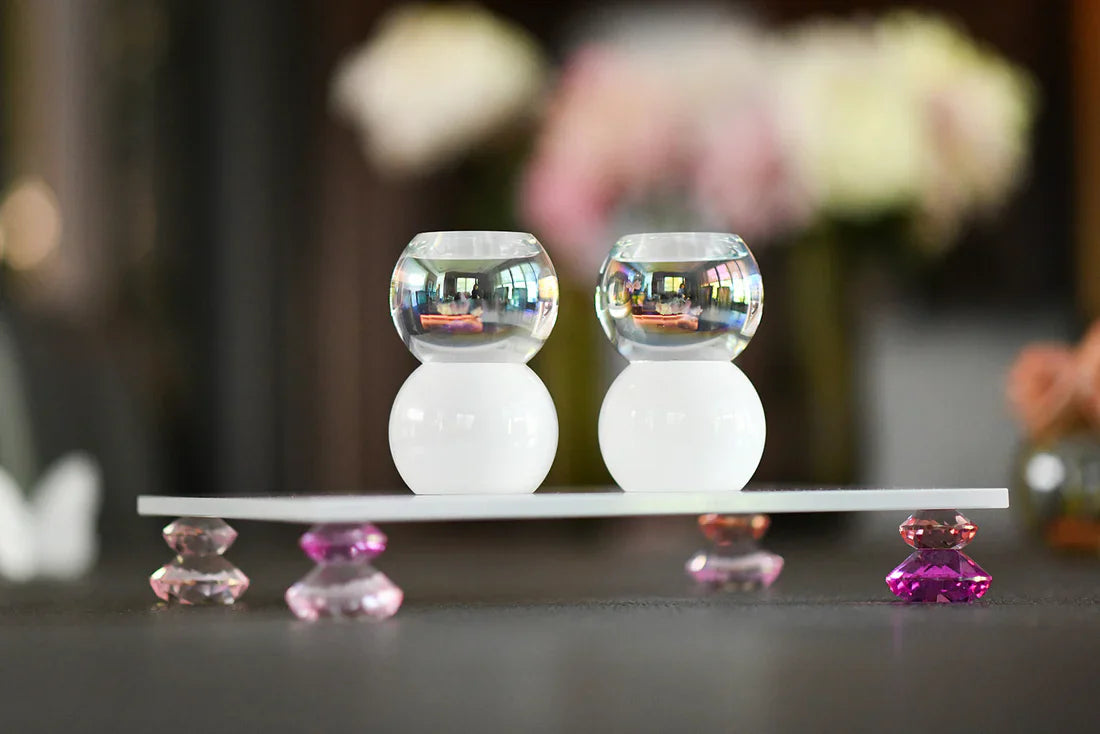 Allison Pearl White/ Pink Diamond Stack tealight