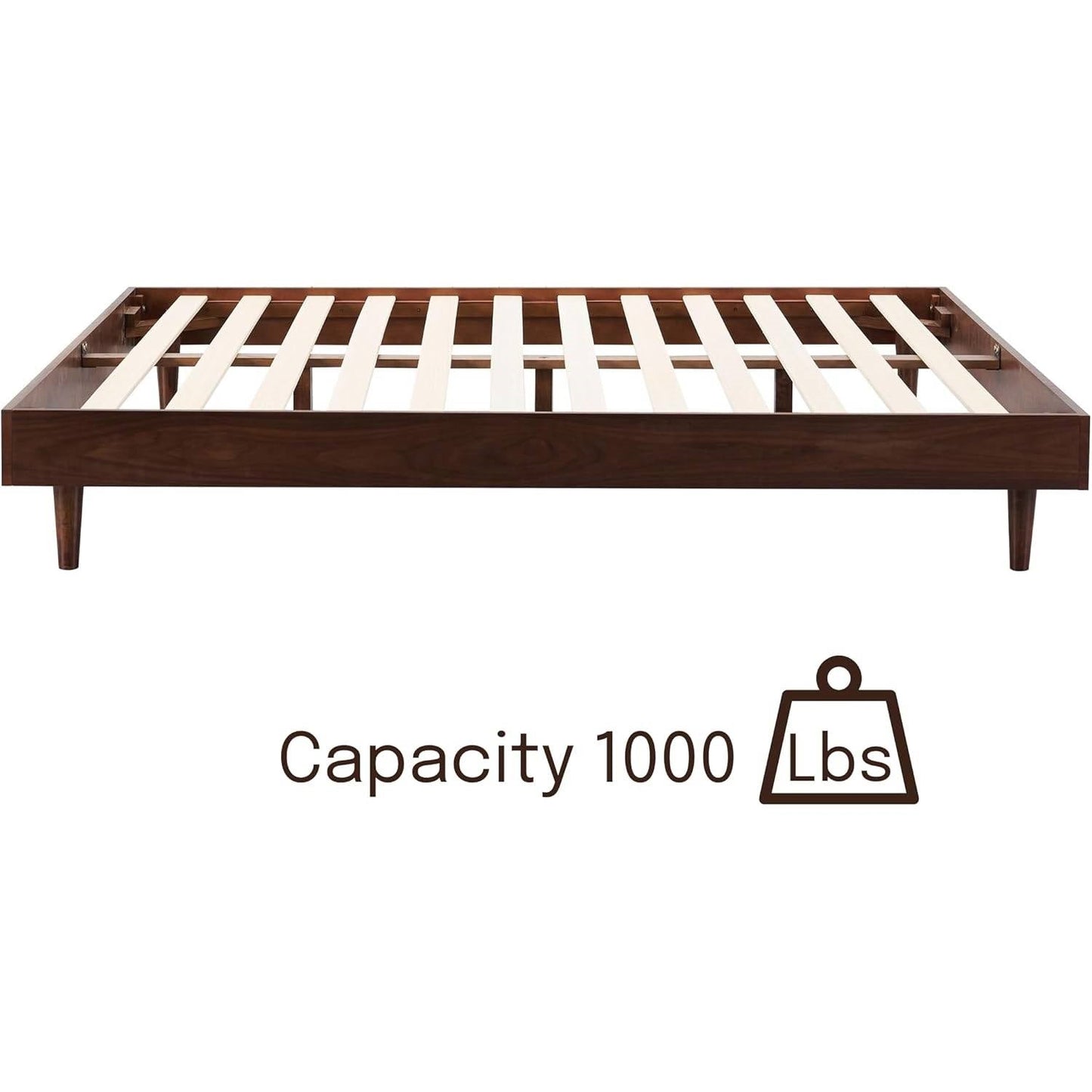 King size Mid-Century Modern Platform Bed Frame in Dark Brown Wood Finish