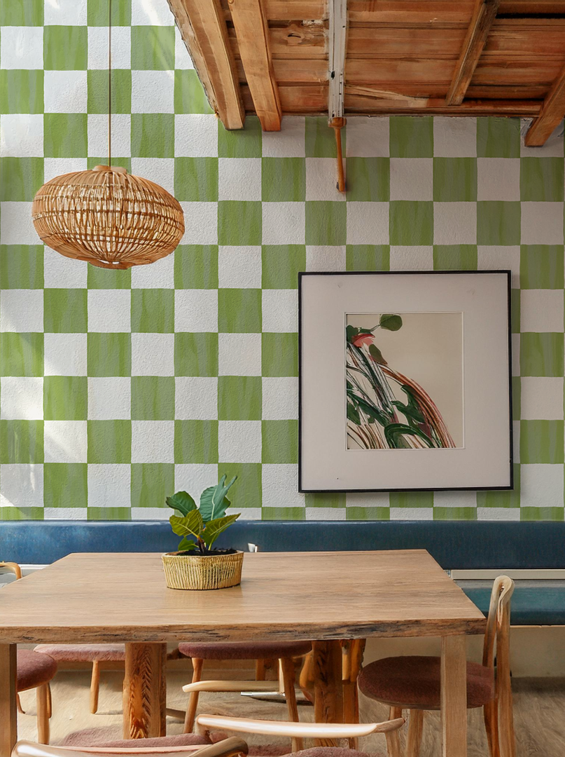 Checkers Wallpaper, olive green