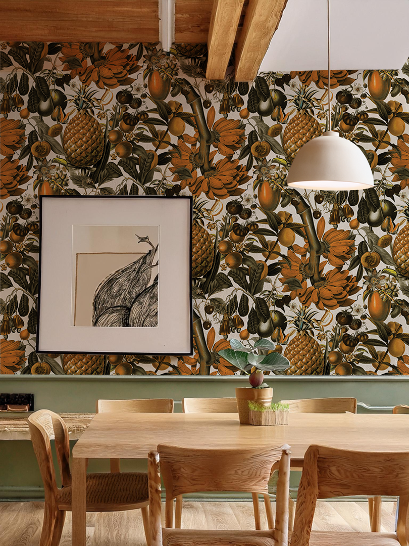 Juicy Fruit Wallpaper, white and mustard