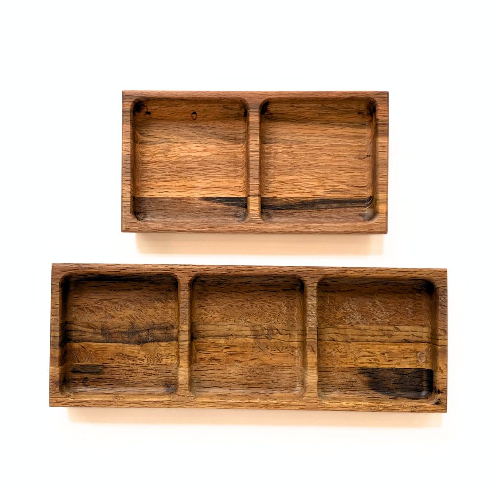 Oak Wood Double Snack Serving Tray