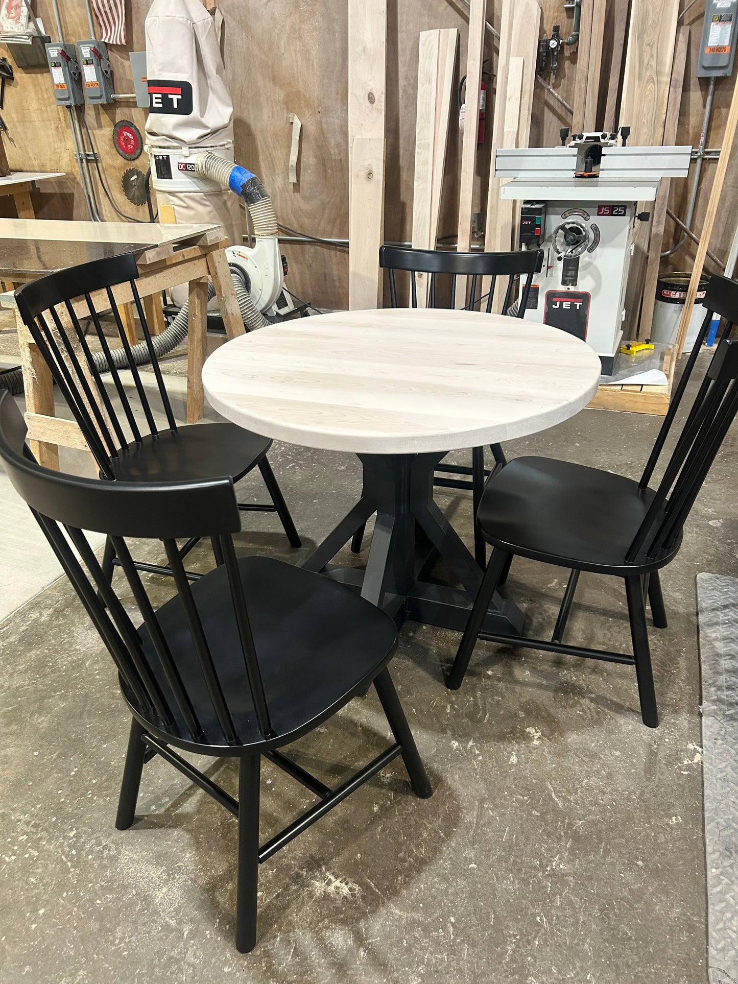 36” round dining table with metal base