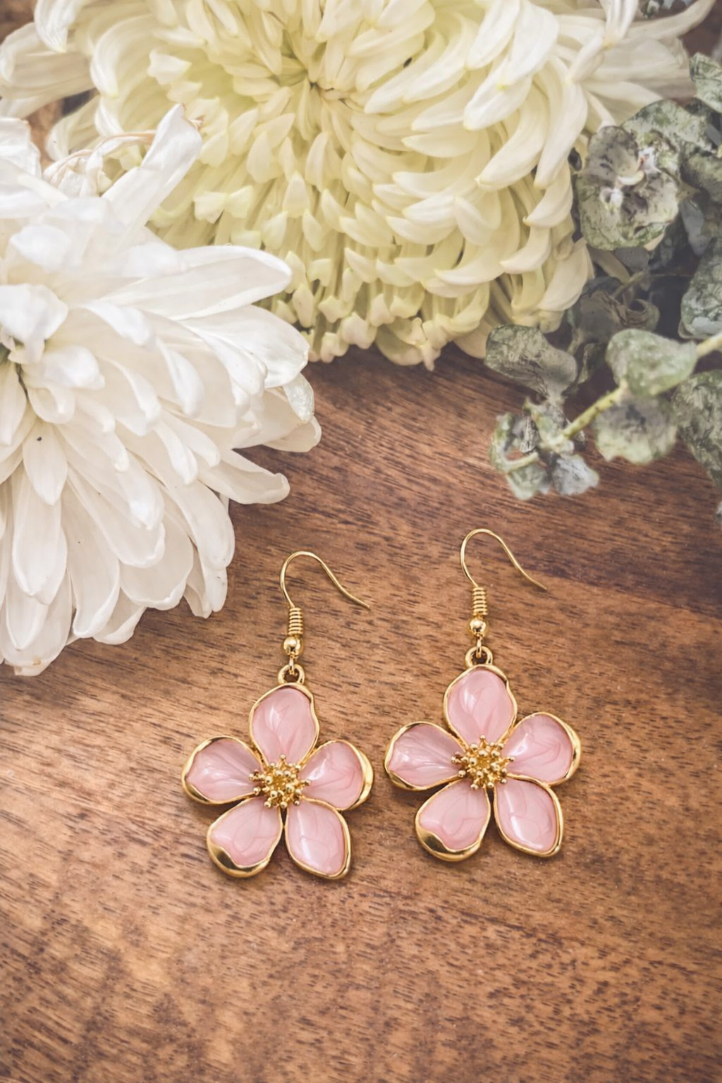 Beautiful Pink Flower Drop Earrings