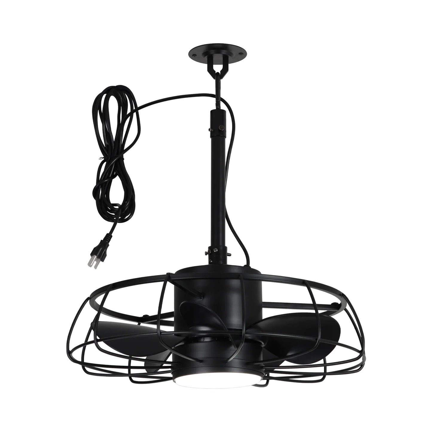 20 Inch Vistula Outdoor DC Motor Black Industrial Hanging Buckle Downrod Ceiling Fan with Light