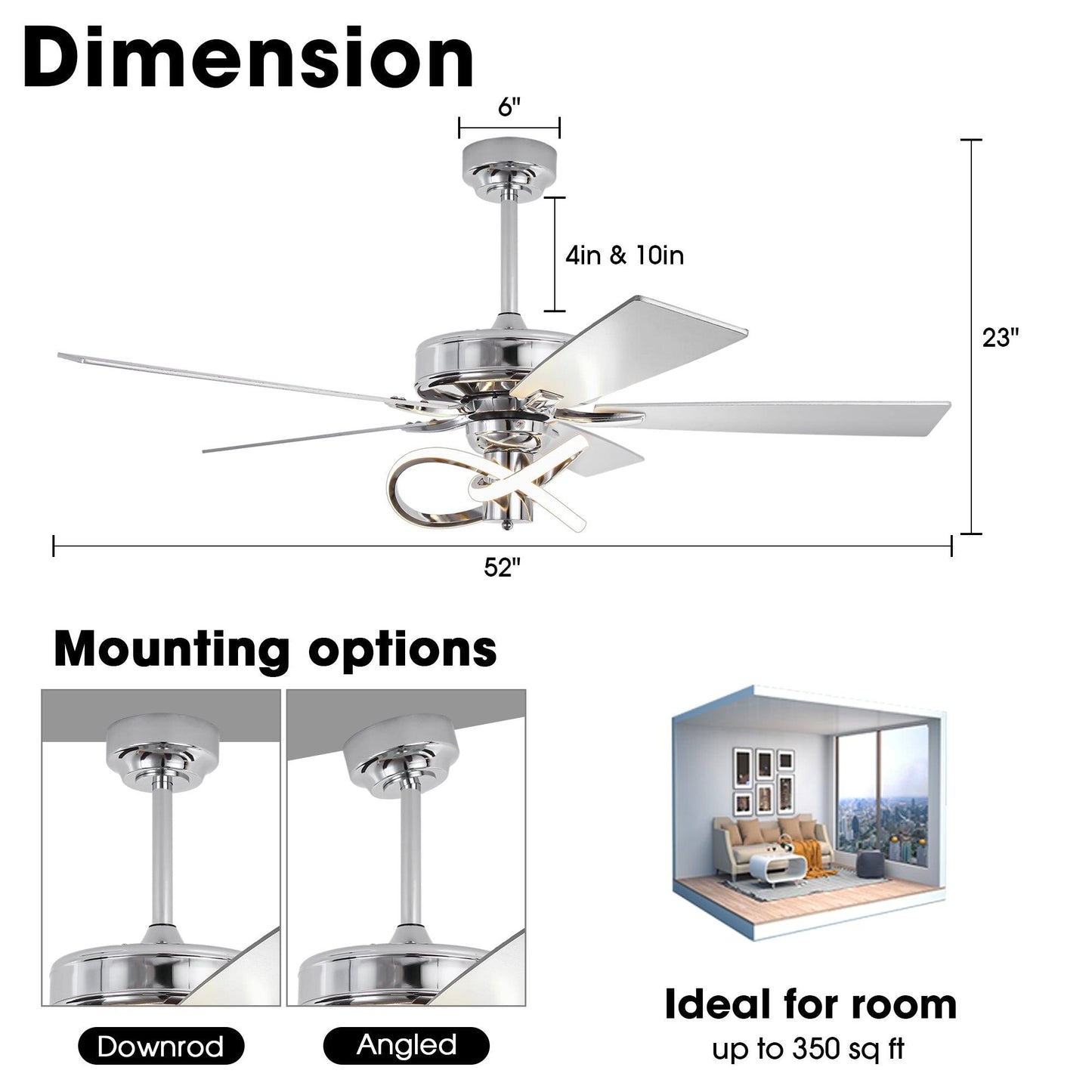 52 Inch Oregon DC Motor Modern Downrod Ceiling Fan with LED Light