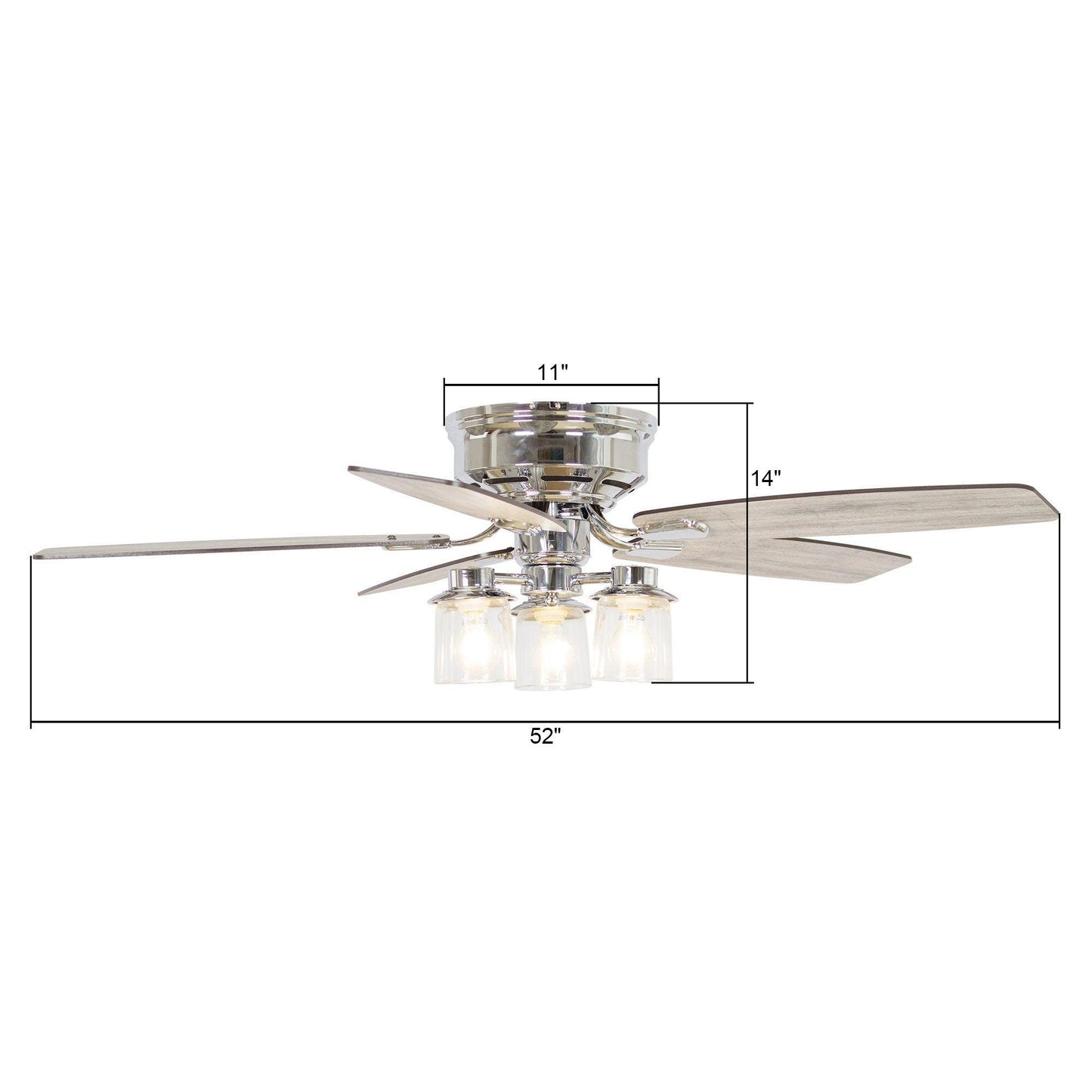 52" Bangatore Traditional Chrome Flush Mount Reversible Ceiling Fan with Lighting and Remote Control