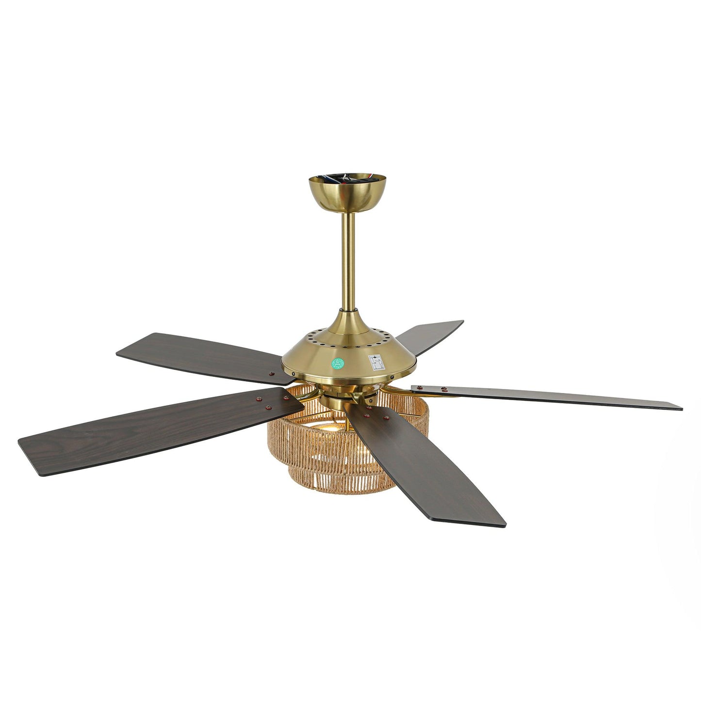 52 Inch Danube Farmhouse DC Motor Golden Downrod Ceiling Fan with Light