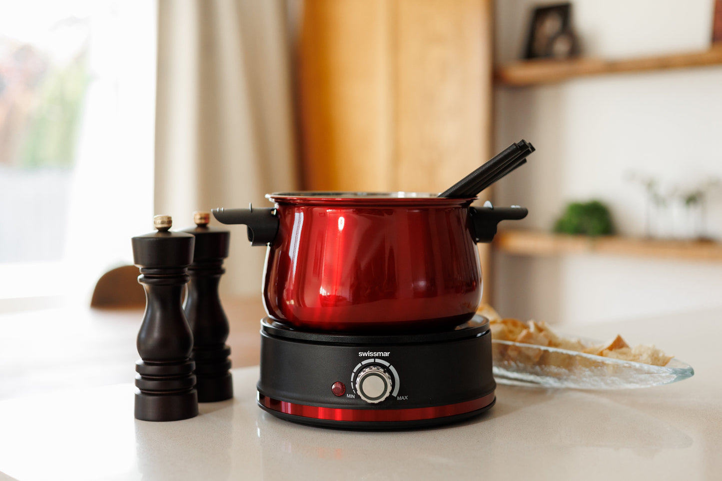 Arolla Red Stainless Steel Electric 3-in-1 Fondue Set