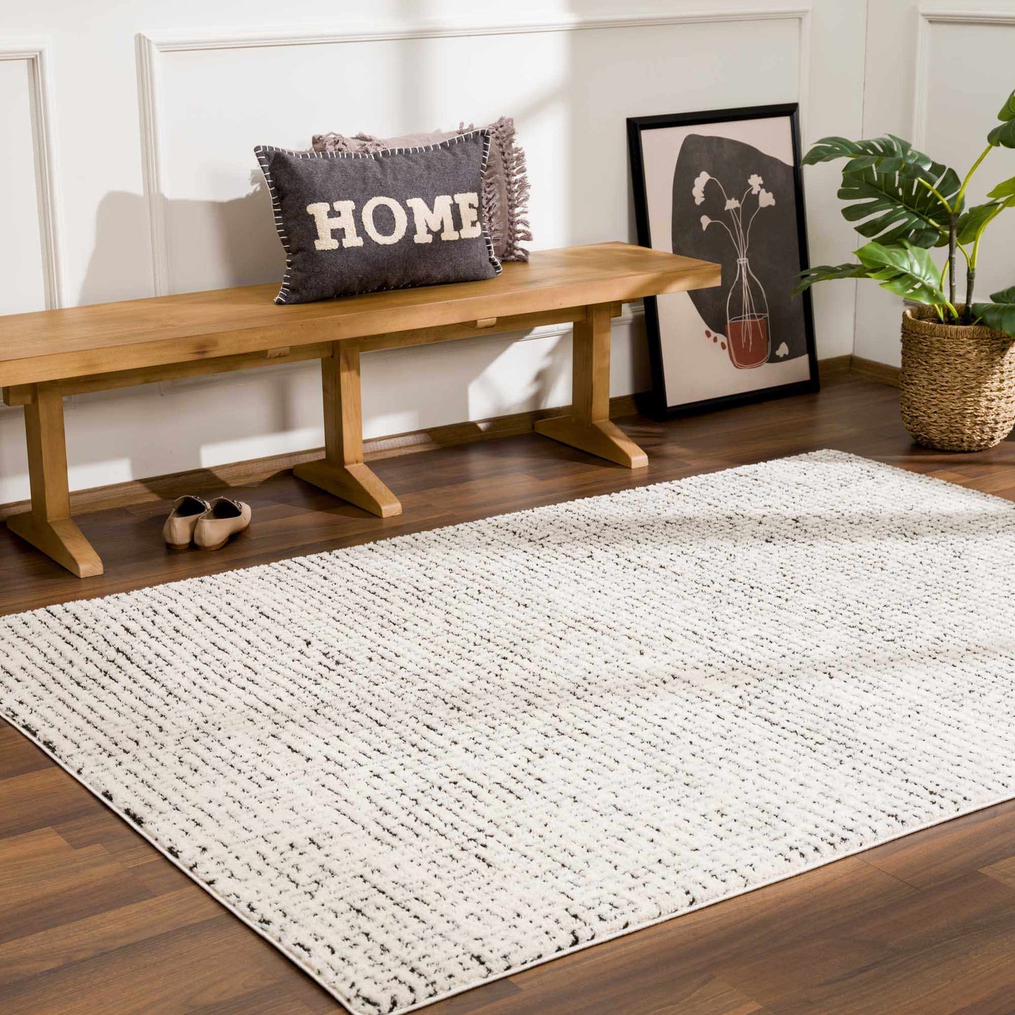 Keita Cream & Black Grid Plush Rug