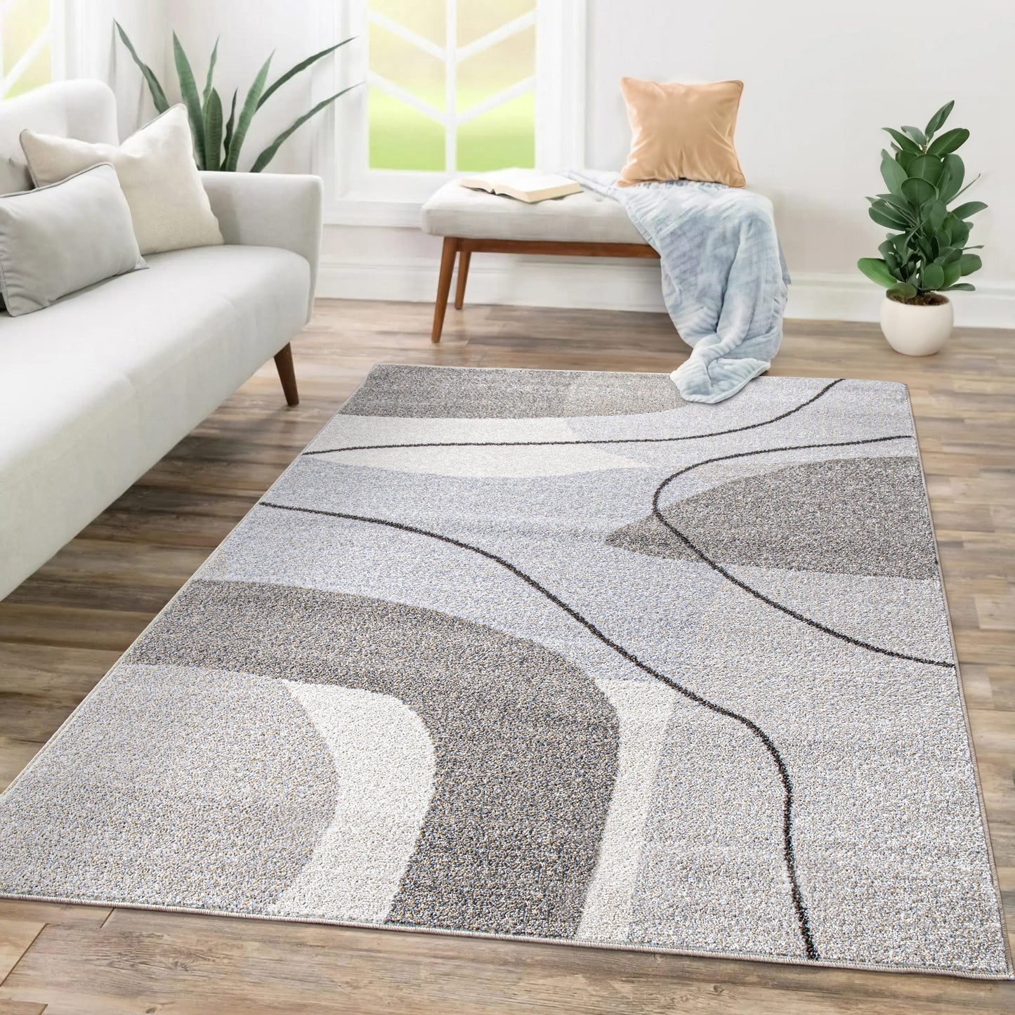 Area Rug Fiesta with Abstract Artistic Pattern in Beige and Grey