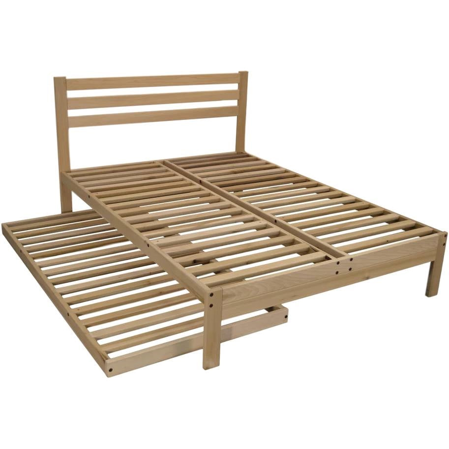 Wooden bed frame on a white background