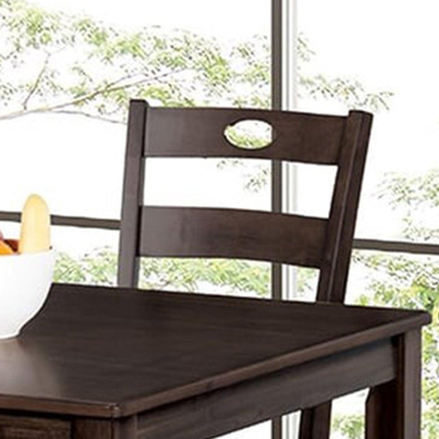 30"H Solid Rubberwood 5-Piece Dining Table Set with Slat Back Chairs