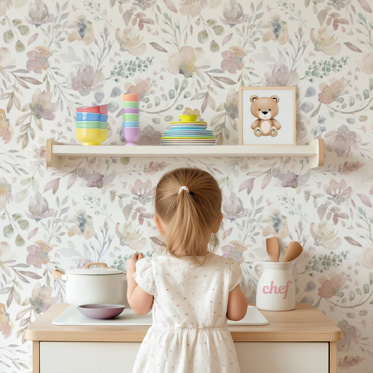 Delicate Watercolor Flowers Stick on Wallpaper