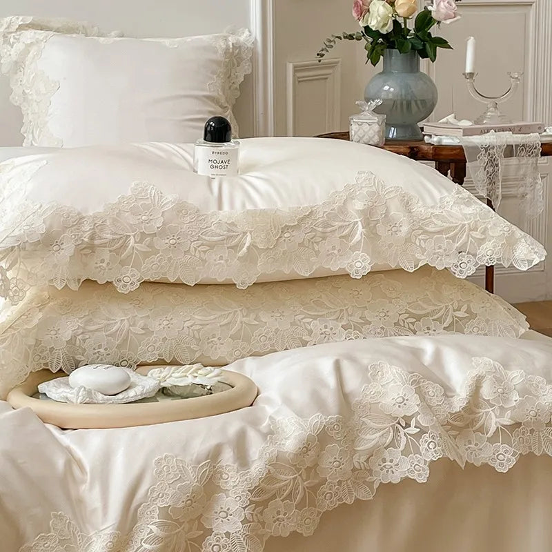French Wedding Chic White Lace Bedding Set