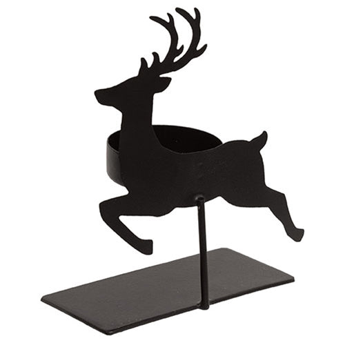 Black Metal Leaping Reindeer Tealight or Votive Holder - 5.25"H
