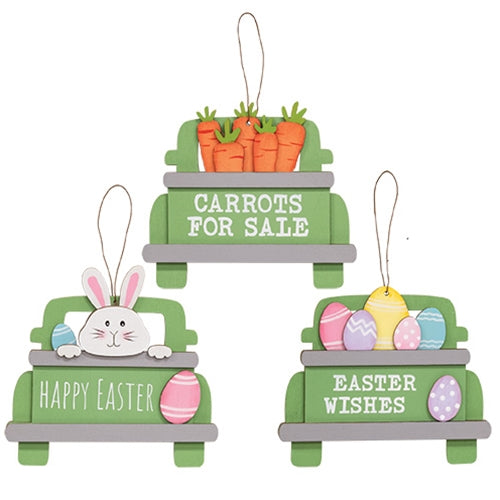 Happy Easter Wooden Pickup Truck Hanger - 3 Asstd.