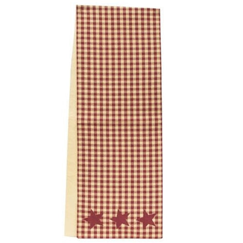 Burgundy & Tan Check Star Applique Long Runner