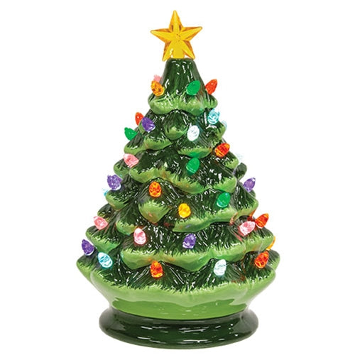 Ceramic Retro Green Light Up Tree - 8.5"H
