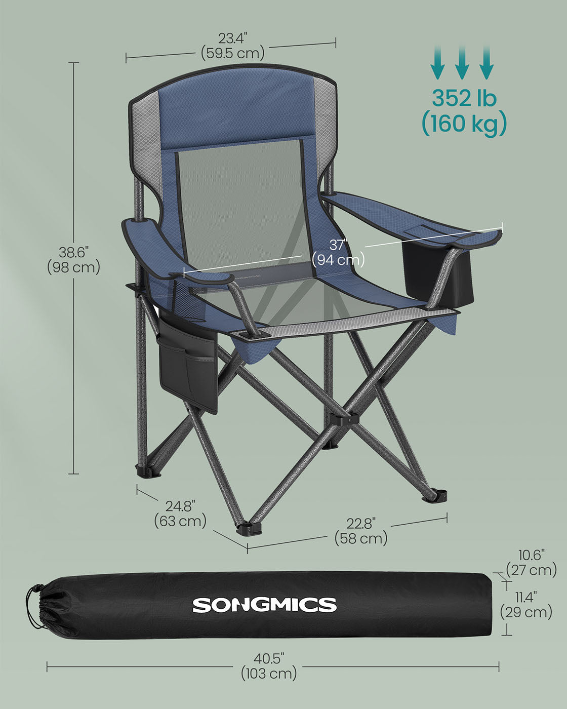 Outdoor Folding Chair, 352 lb Weight Capacity