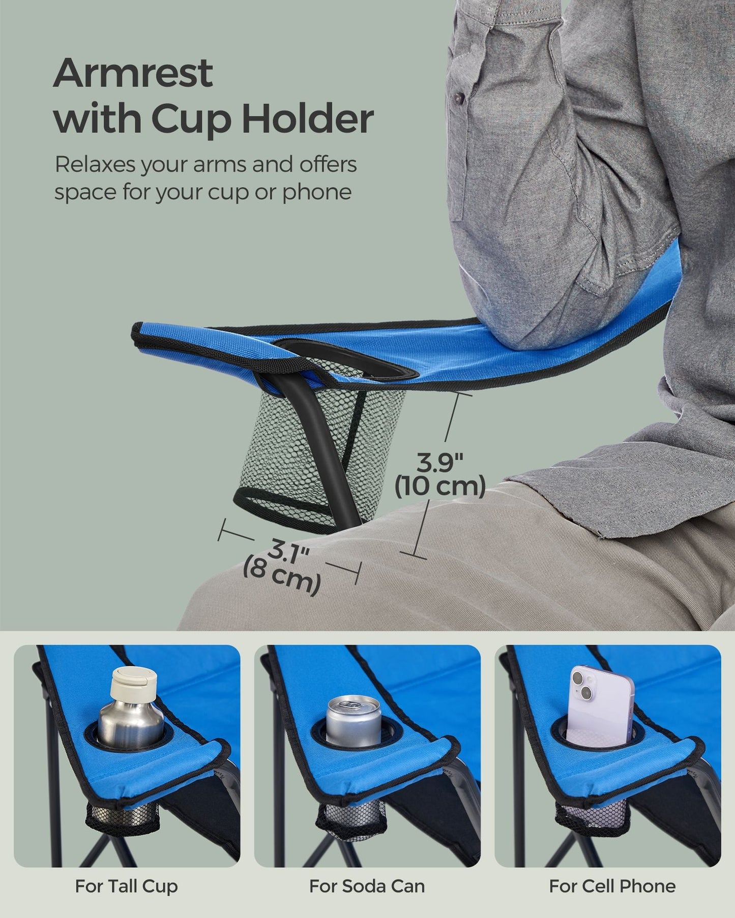 Folding Camping Chair Max. Capacity 551 lb Blue and Black