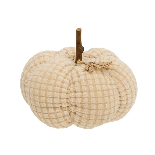 Ivory Waffle Weave Pumpkin w/Burlap Leaves - 4.75" dia.