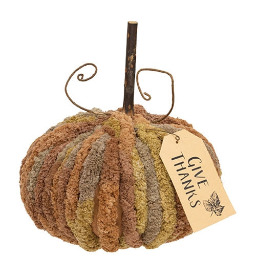 Harvest Chenille Give Thanks Pumpkin - 9" dia