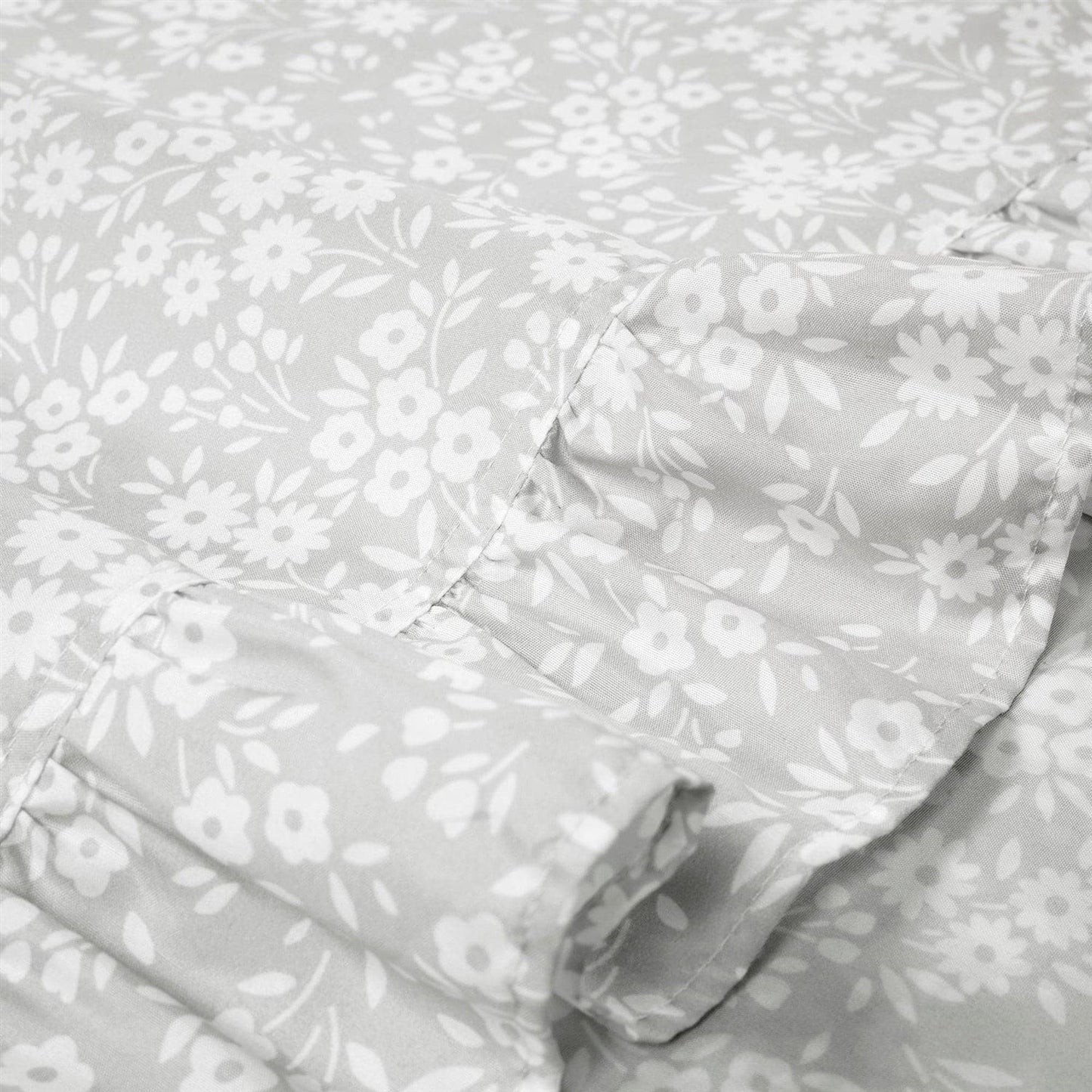 Queen size Grey Ruffle Floral Polyester 6 Piece Sheet Set