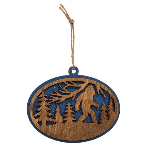Bigfoot In The Woods Wooden Oval Ornament