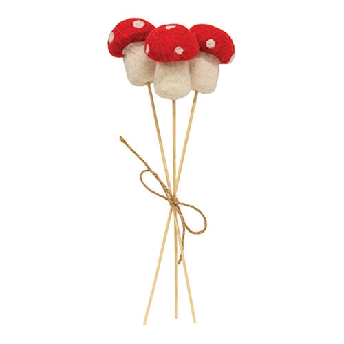 3/Set - Felted Mushroom Picks