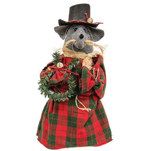 Marlow Winter Plaid Stuffed Mouse w/Wreath - 12.5"H