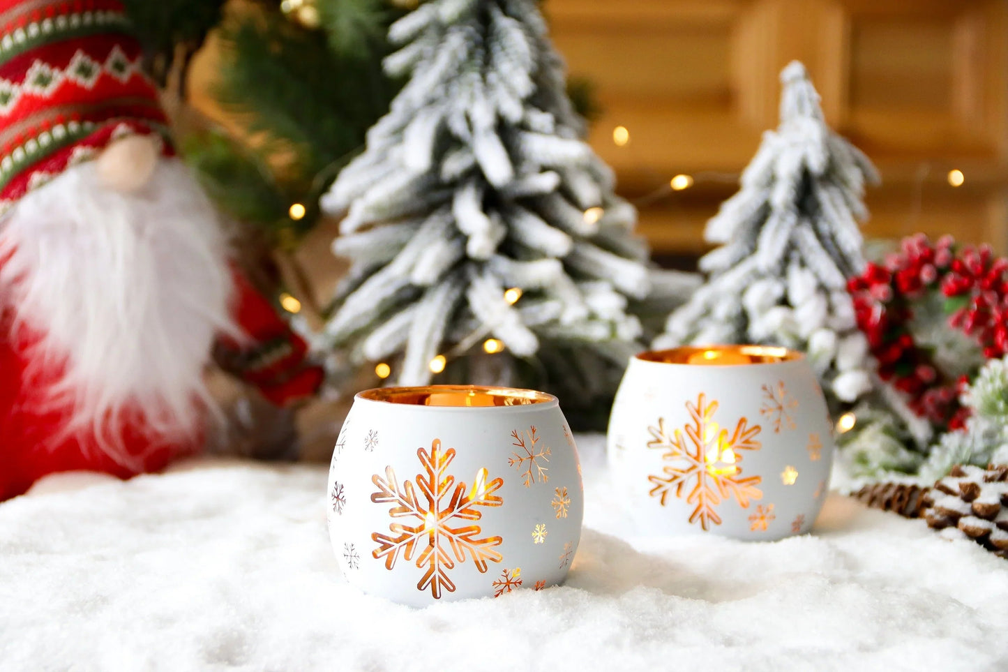Glass Candle Holders Snowflake Design Clear