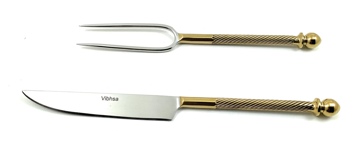 Luxury Carving Set – Handmade Stainless Steel with Golden Accents