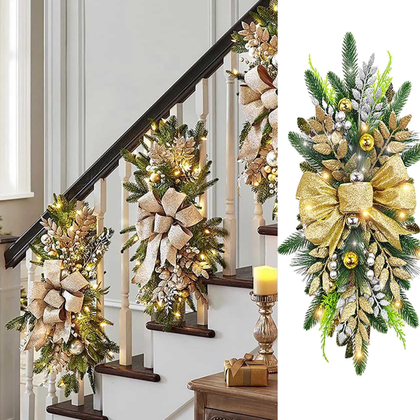 Golden Christmas Decorations 24inch Staircase and Window Ornaments