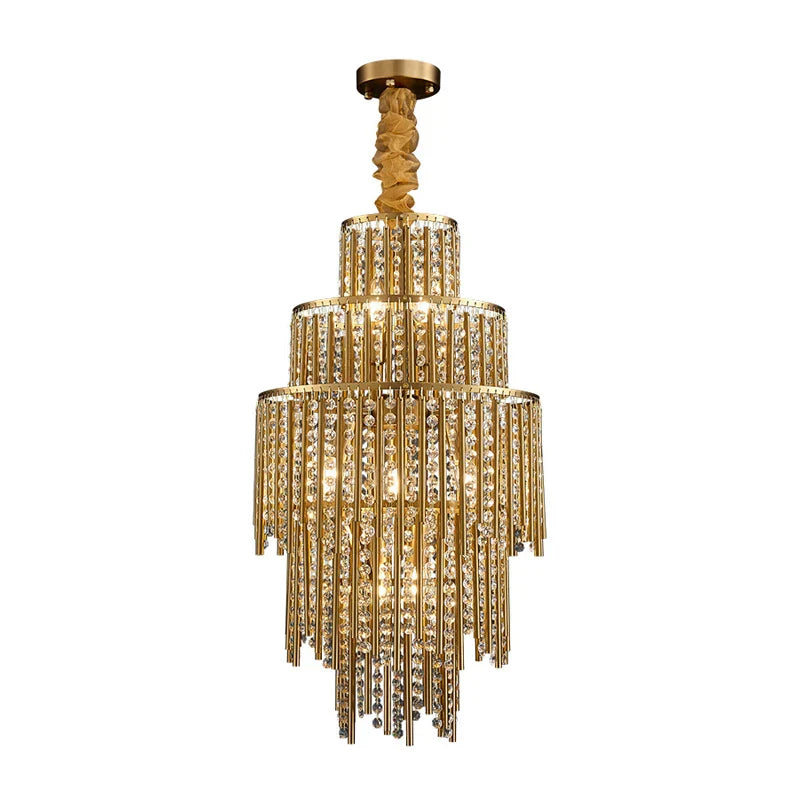 Elegant Brushed Gold LED Crystal Chandelier - A Luxury Addition to Your Modern Loft Home Decor