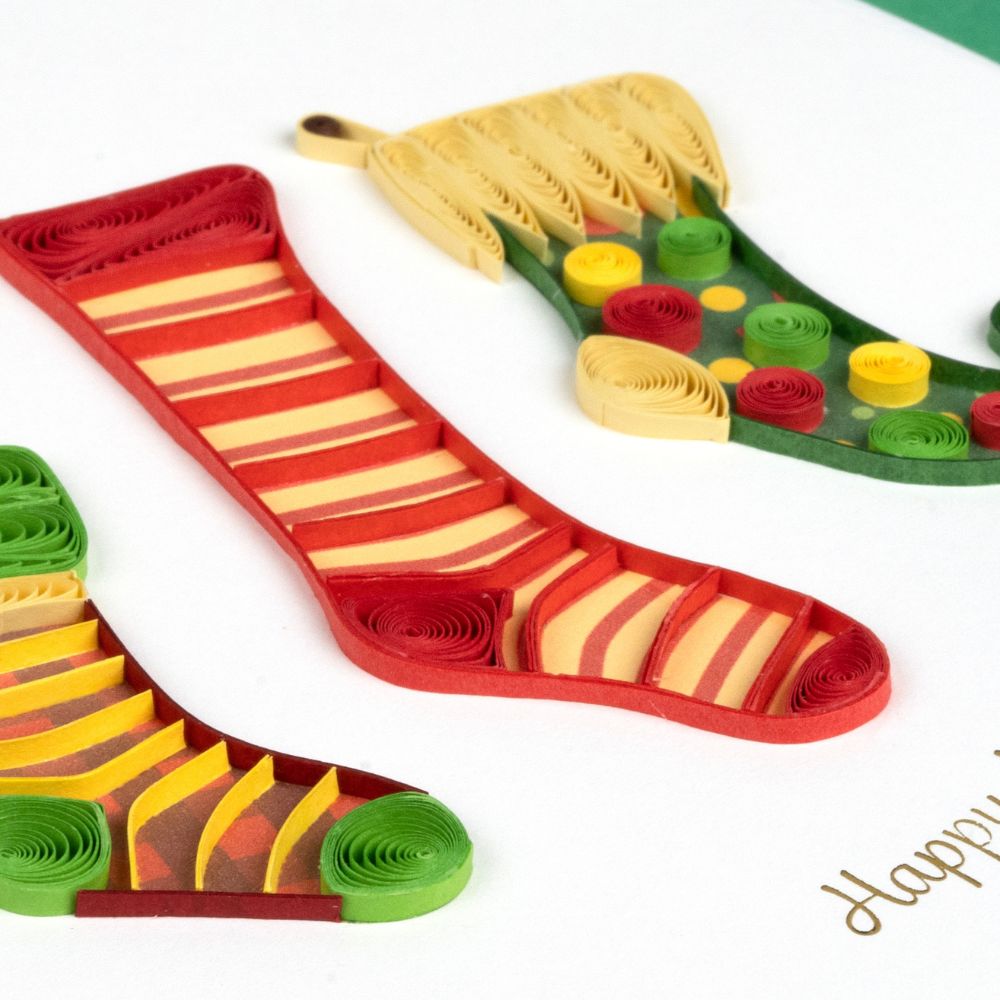 Christmas Stockings Quilled Greeting Card
