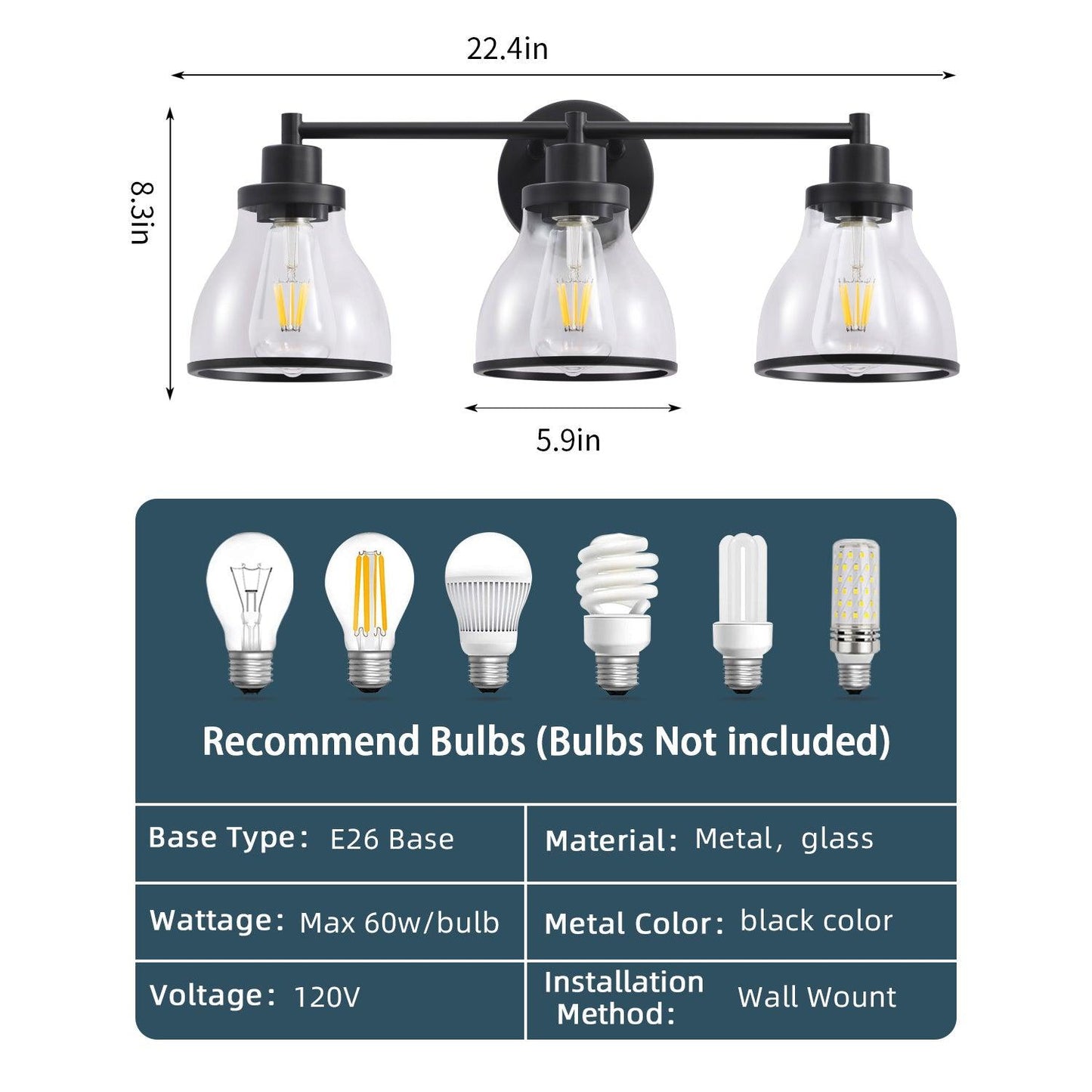 Hermosa Modern 3-Light Bathroom Vanity Light