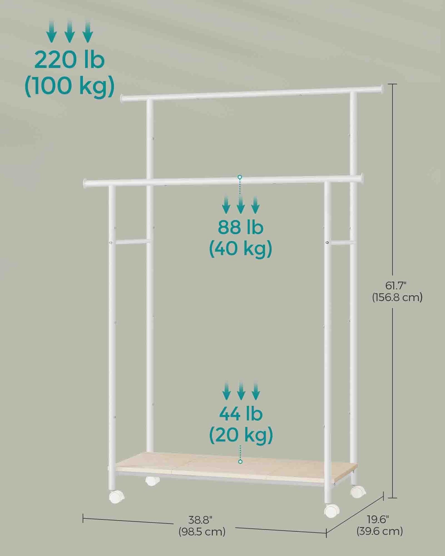 Double-Rod Clothes Rack with Wheels