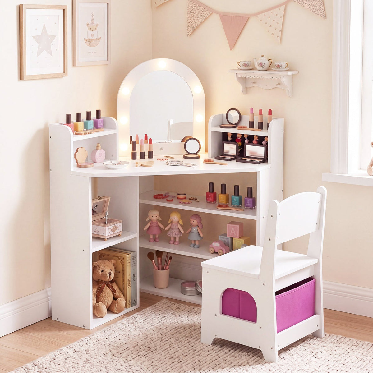 2-In-1 Kids Vanity Set with Lights for Toddlers 3+ Years Old