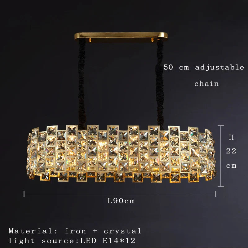 Nordic Golden Modern LED Ceiling chandelier Dining Room Decoration Lamp Square, Round Crystal Lamp